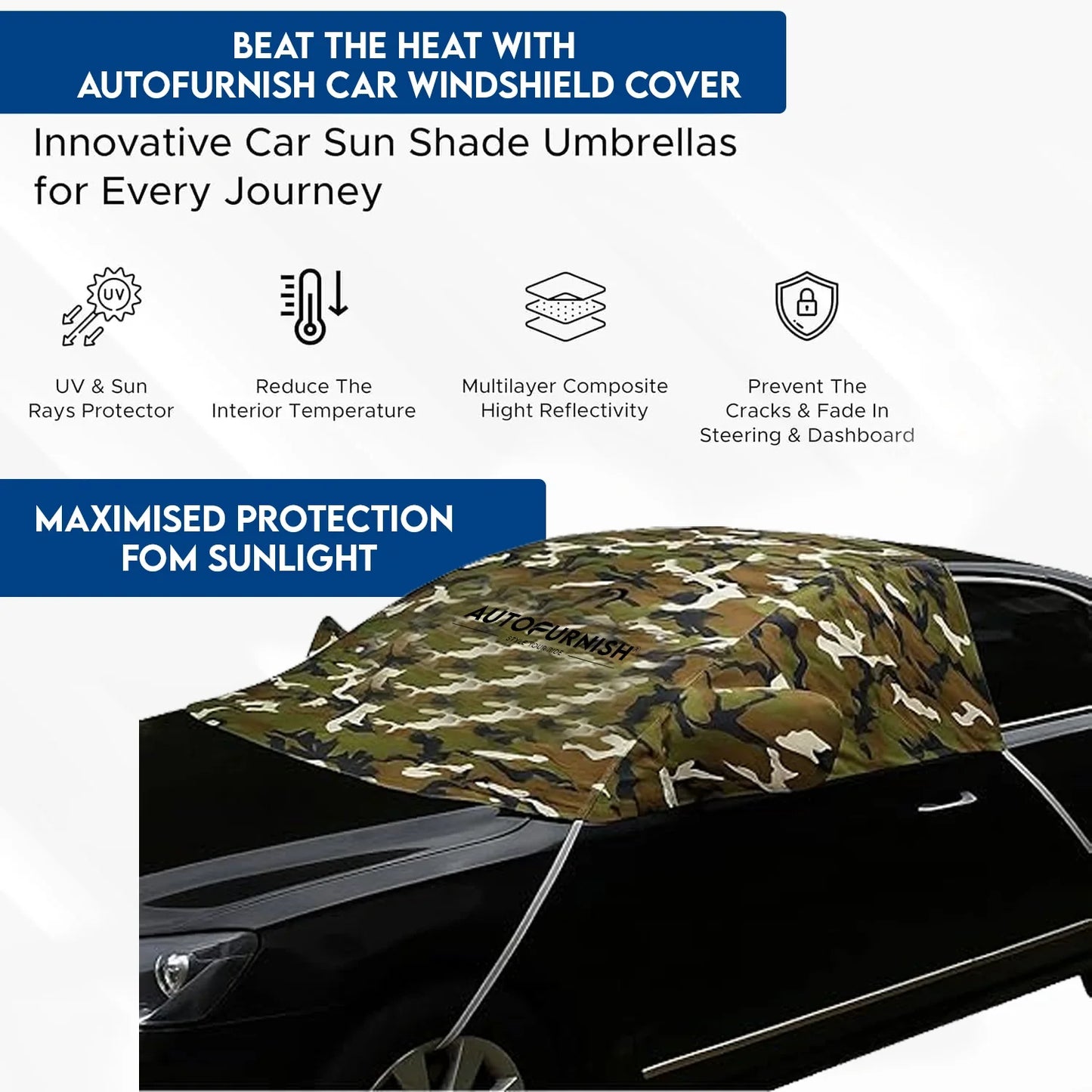 Autofurnish Aero Car Windshield Cover Frost Dust Shield Car Window Protector Waterproof Heat Resistant Universal Size