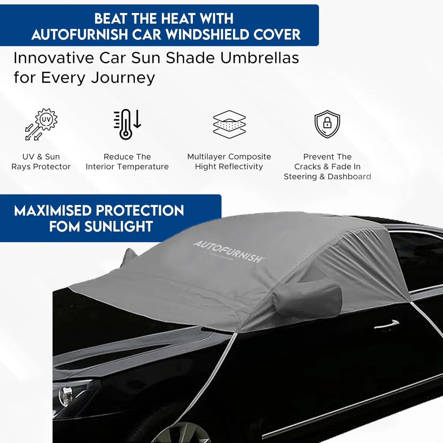 Autofurnish Aero Car Windshield Cover Frost Dust Shield Car Window Protector Waterproof Heat Resistant Universal Size