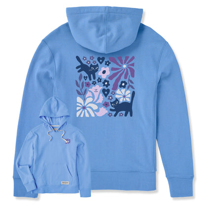 Women's Cats in Flower Field Simply True Fleece Hoodie