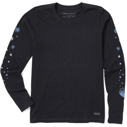 Women's Winter Heart Snowflakes Long Sleeve Crusher Tee