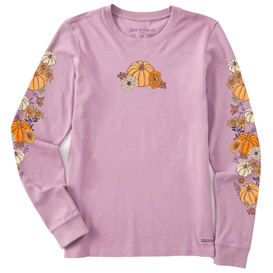 Women's Autumn Floral Pumpkins Long Sleeve Crusher Tee